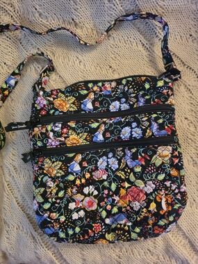Vera Bradley Black Floral And Disney Quilted Crossbody Bag